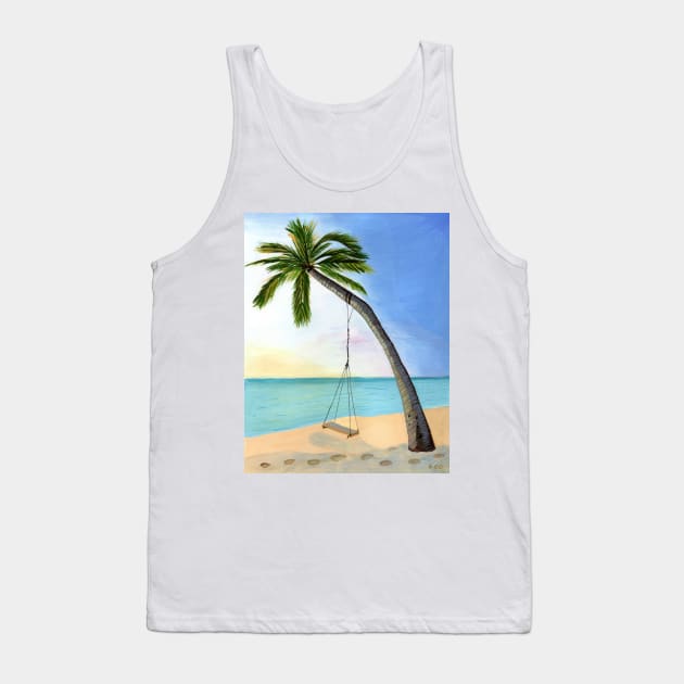 Welcome in Paradise Tropical Gouache Painting Tank Top by Sandraartist